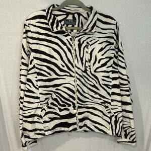 Ralph Lauren Active Full Zip Long Sleeve Brown Ivory Zebra Print Jacket Size XL
